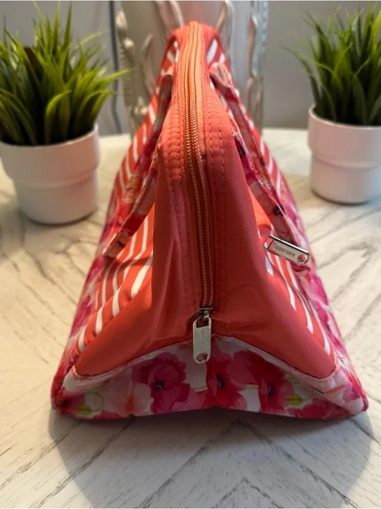 Tupperware Coral and Pink Floral Stripe Lunch Bag - Picture 4 of 5